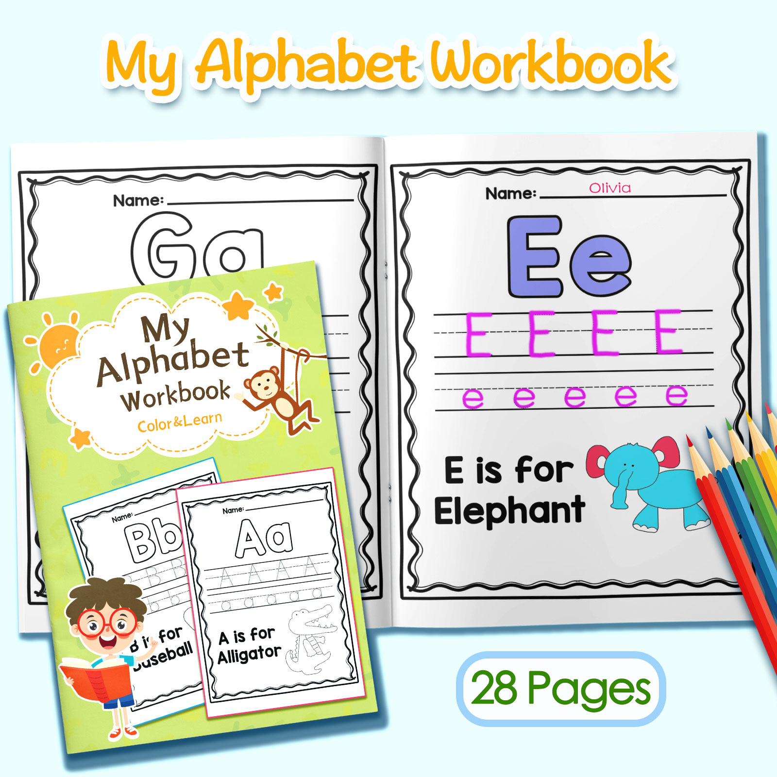 Kids Education Activities - Kids Alphabet Words & Sentences Coloring